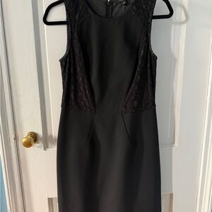 Ann Taylor Black Midi Dress with Lace Accents